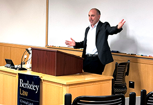 Justice Innovation Lab founder Jared Fishman speaking at University of California Berkeley Law School.